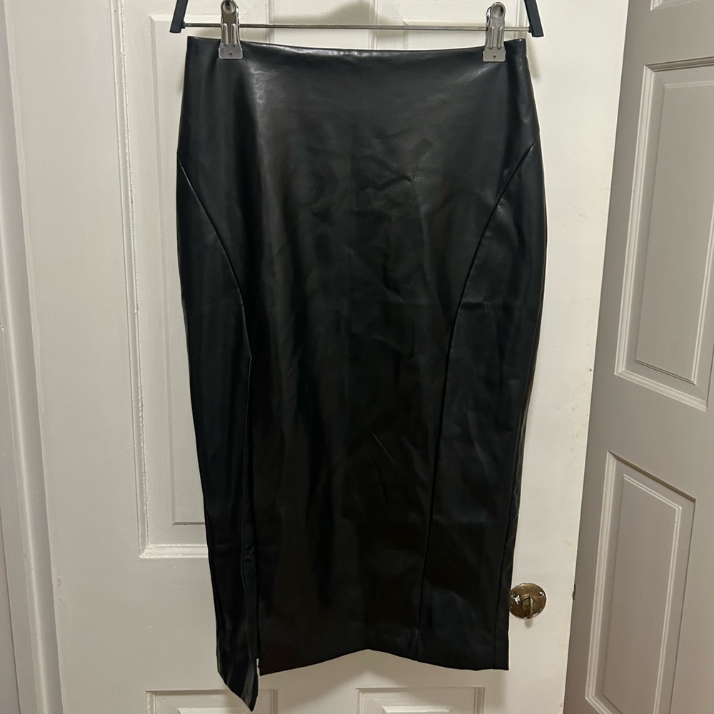 Mireya Black Vegan Leather Pencil Skirt